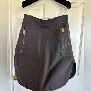 Celine Charcoal Asymmetrical Skirt with Gold Zippers